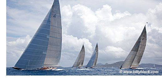 Photograph of four J Class yachts sailing around